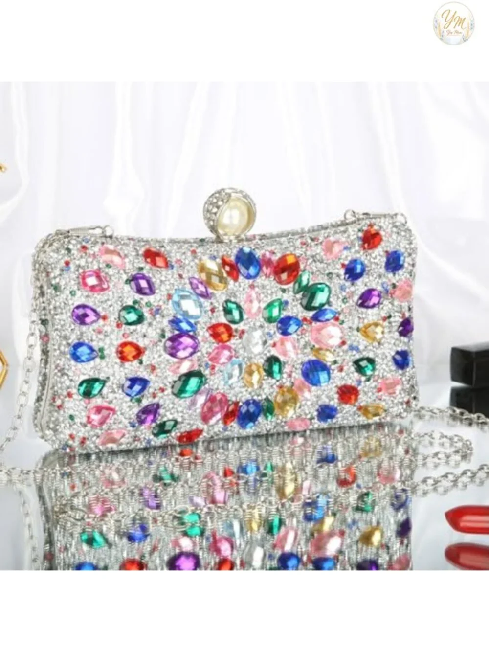 Sparkling Rhinestone Clutch Purse Elegant Evening Bag with Chain